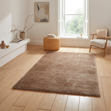 Lux Plain Plush Super-Soft Silky Shimmer Polyester Shaggy Walnut Beige/Brown Rug-Think Rugs-Rug Love - The Most Loved Rug Store